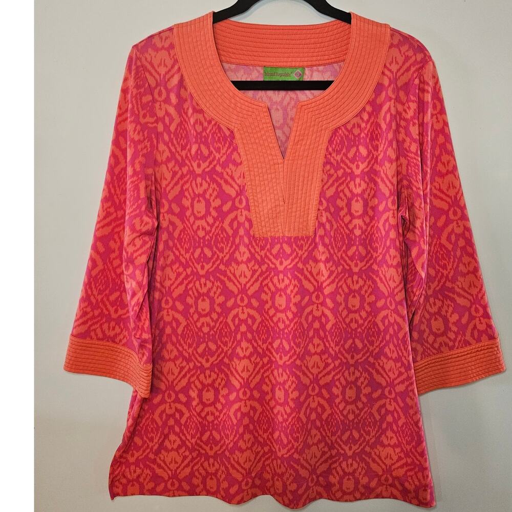 Gorgeous Bright Island Republic Tunic Boho Size L 40"bust 29"length stretch E37